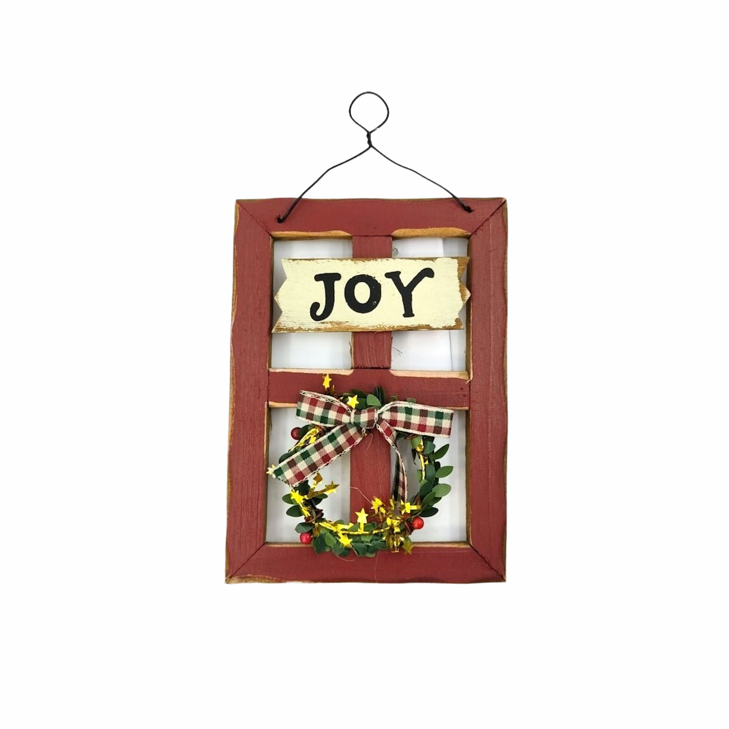 Χριστουγεννιάτικο Κρεμαστό Ξύλινο Παράθυρο Μήνυμα Στεφανάκι 11x16cm